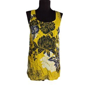 CAbi XS Tank Top Bali Floral Silk Blend Yellow Navy Sleeveless Bold Style 286